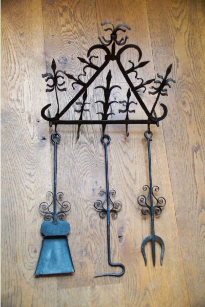 Antique Wall Hanging Fireplace Tools